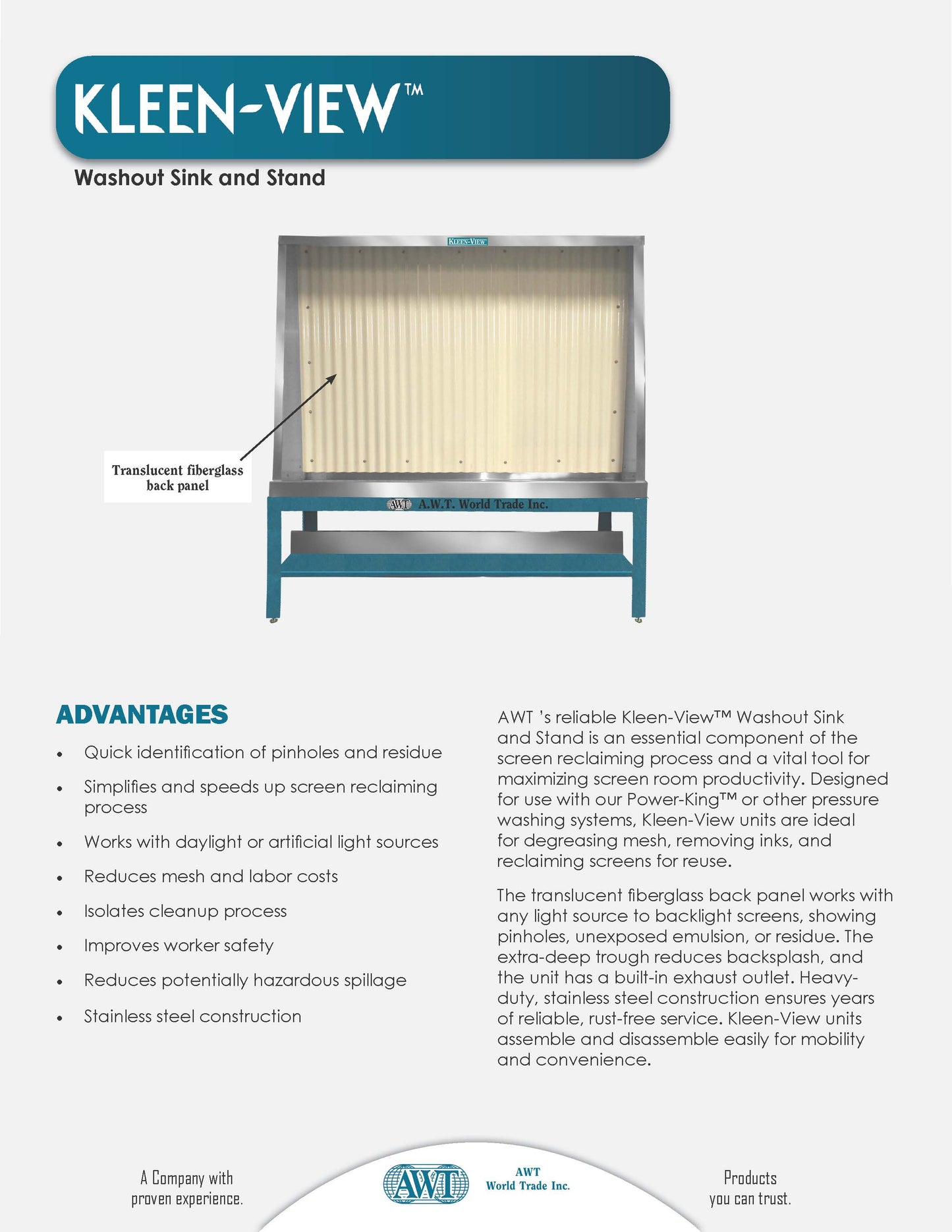 Kleen-View Washout Sink and Stand
