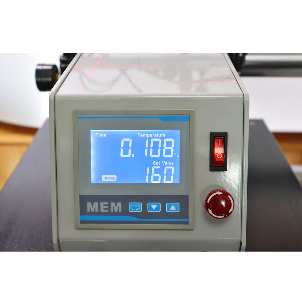 Heat Press Machine front control panel with MEM branding