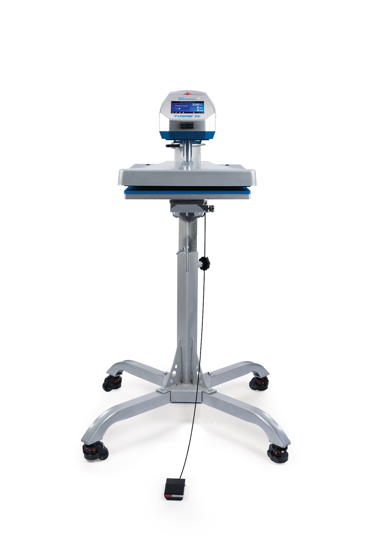 heat press on a stand with a white background