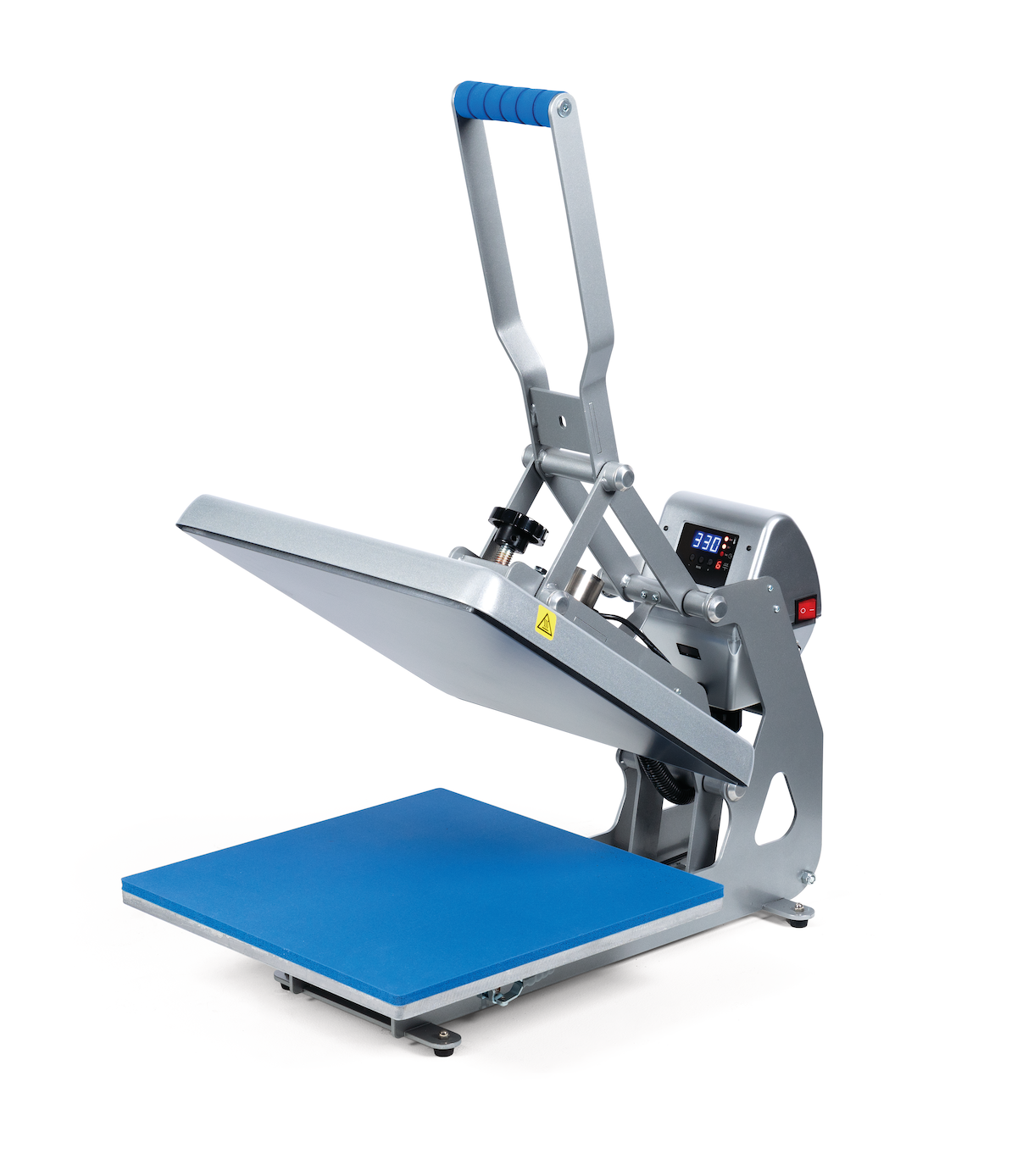 Heat press open with white background