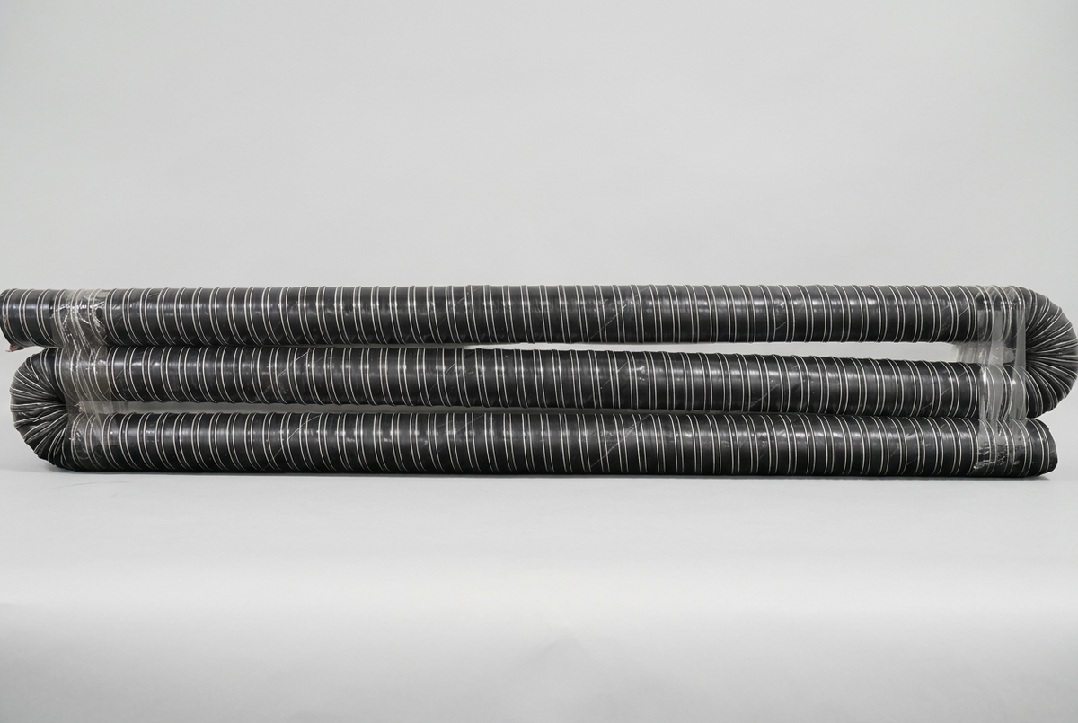 black and white hosing for DTF fume extractor. wrapped in plastic wrap.