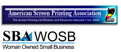 Logo of the American Screen Printing Association with SBA WOSB certification on a white background
