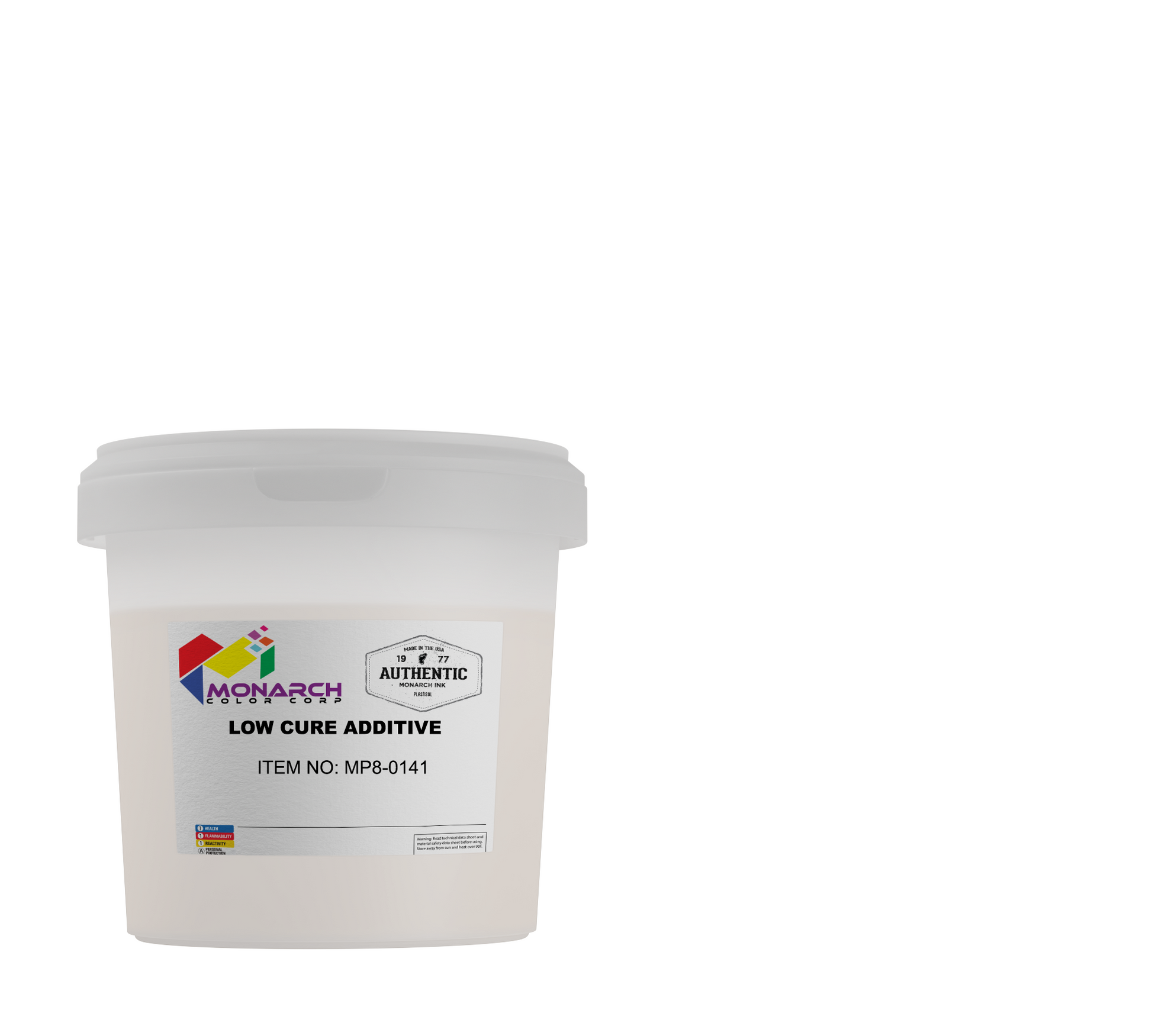 White container with a label for Monarch Low Cure Additive on a white background