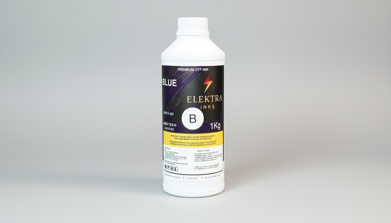 Elektra blue ink bottle on a white background