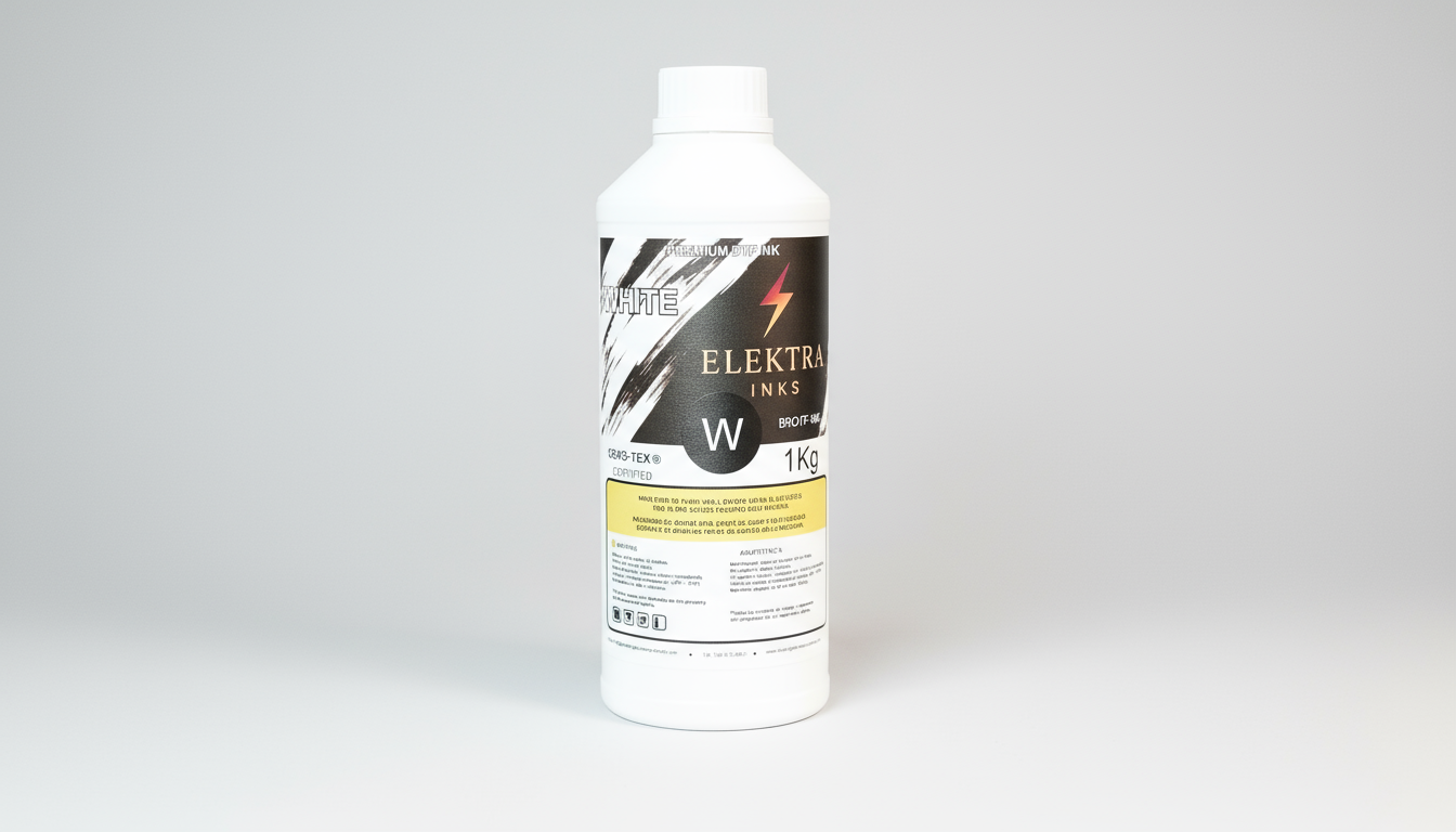 Bottle of White Elektra Ink on a white background