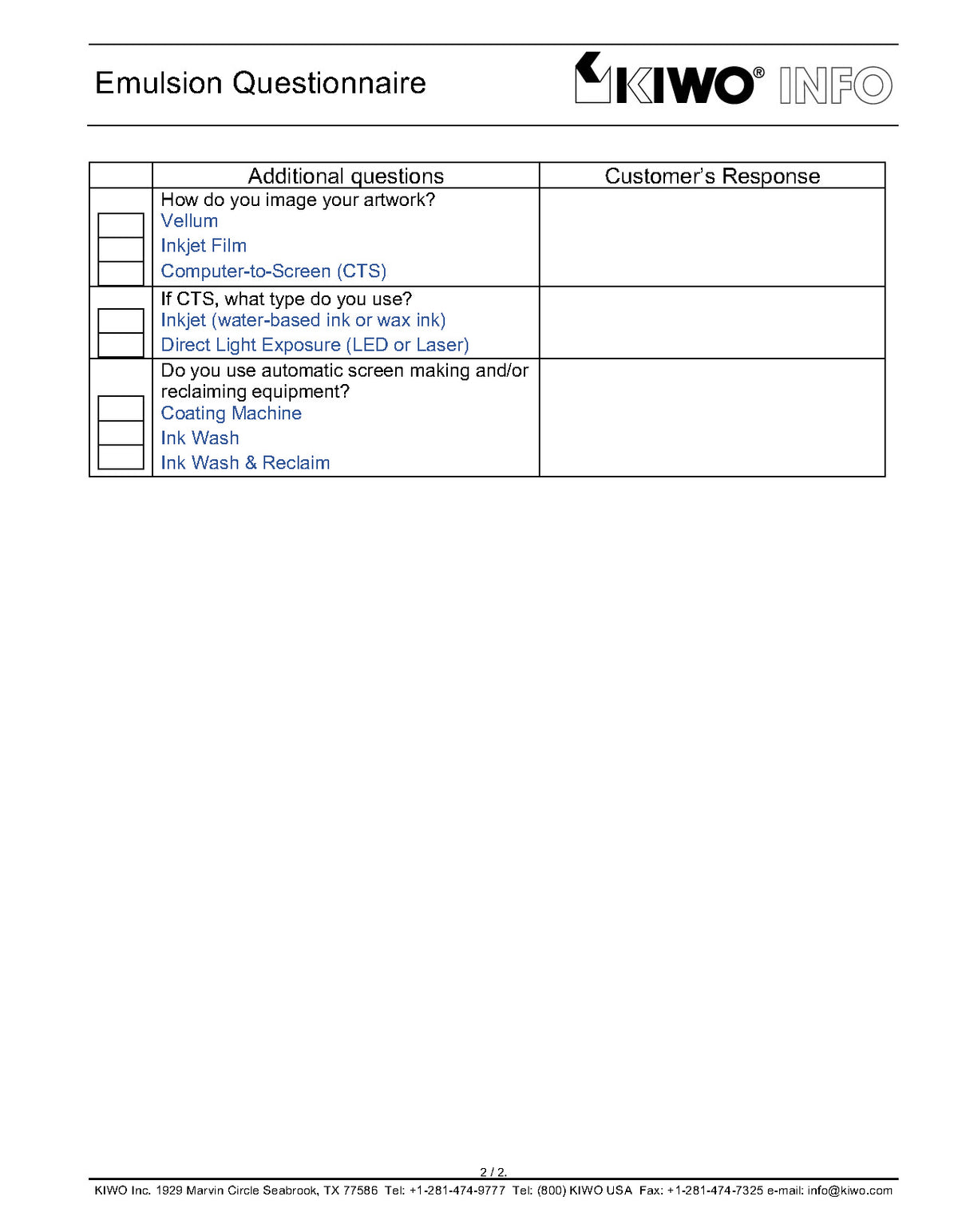Emulsion Questionnaire