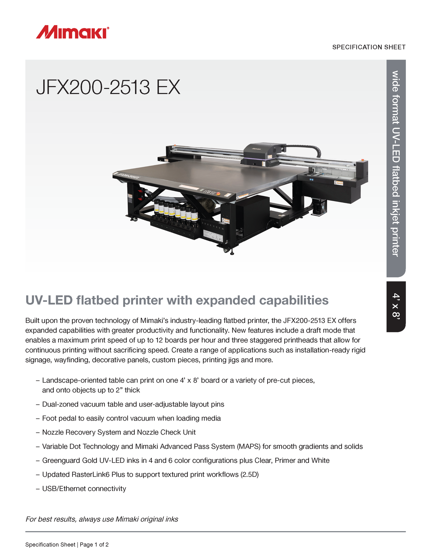 Mimaki JFX200-2513EX UV-LED Flatbed Printer