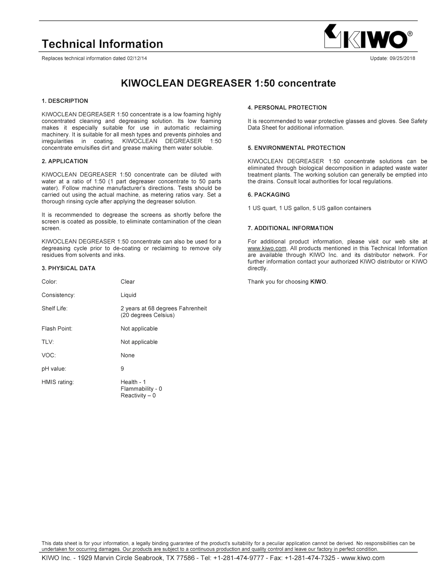 KIWO DEGREASER 1:50 CONCENTRATE