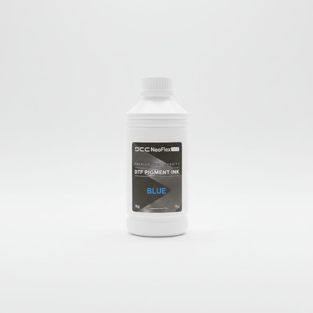 Bottle of DCC NeoFlex DTF Pigment Ink on a white background