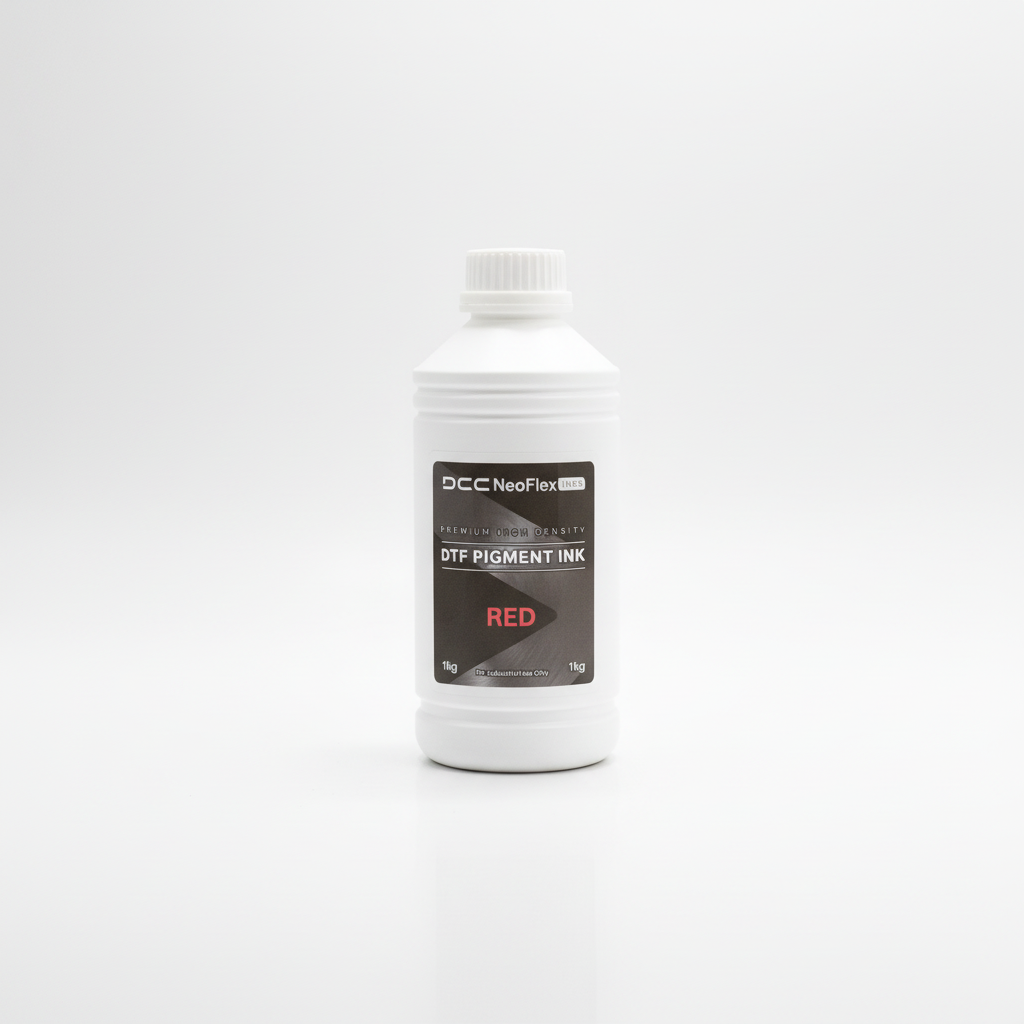 Bottle of DCC NeoFlex DTF Pigment Ink on a white background