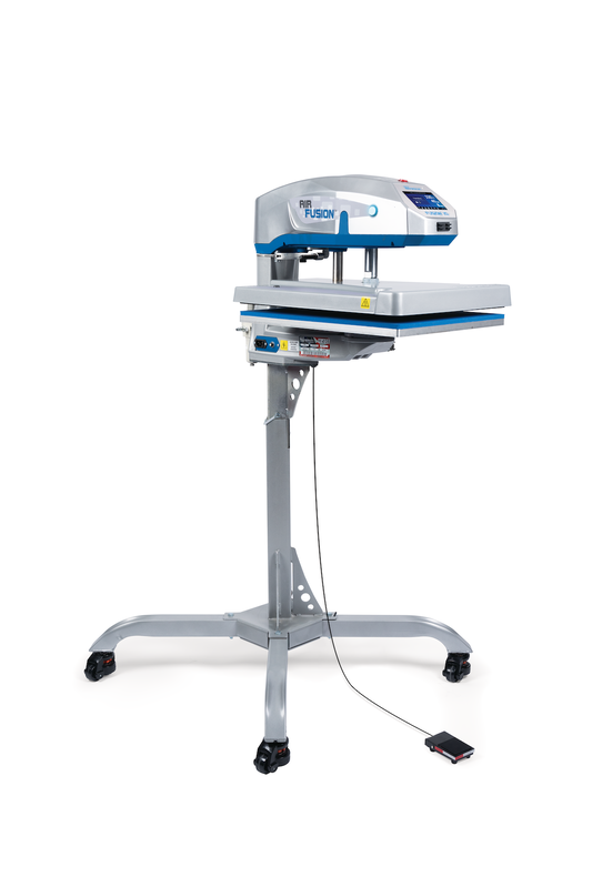Heat press on a stand with a white background