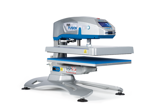 Heat press machine with 'Air Fusion' branding on a white background