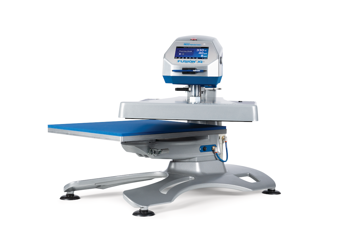 Heat press machine with digital display on a white background