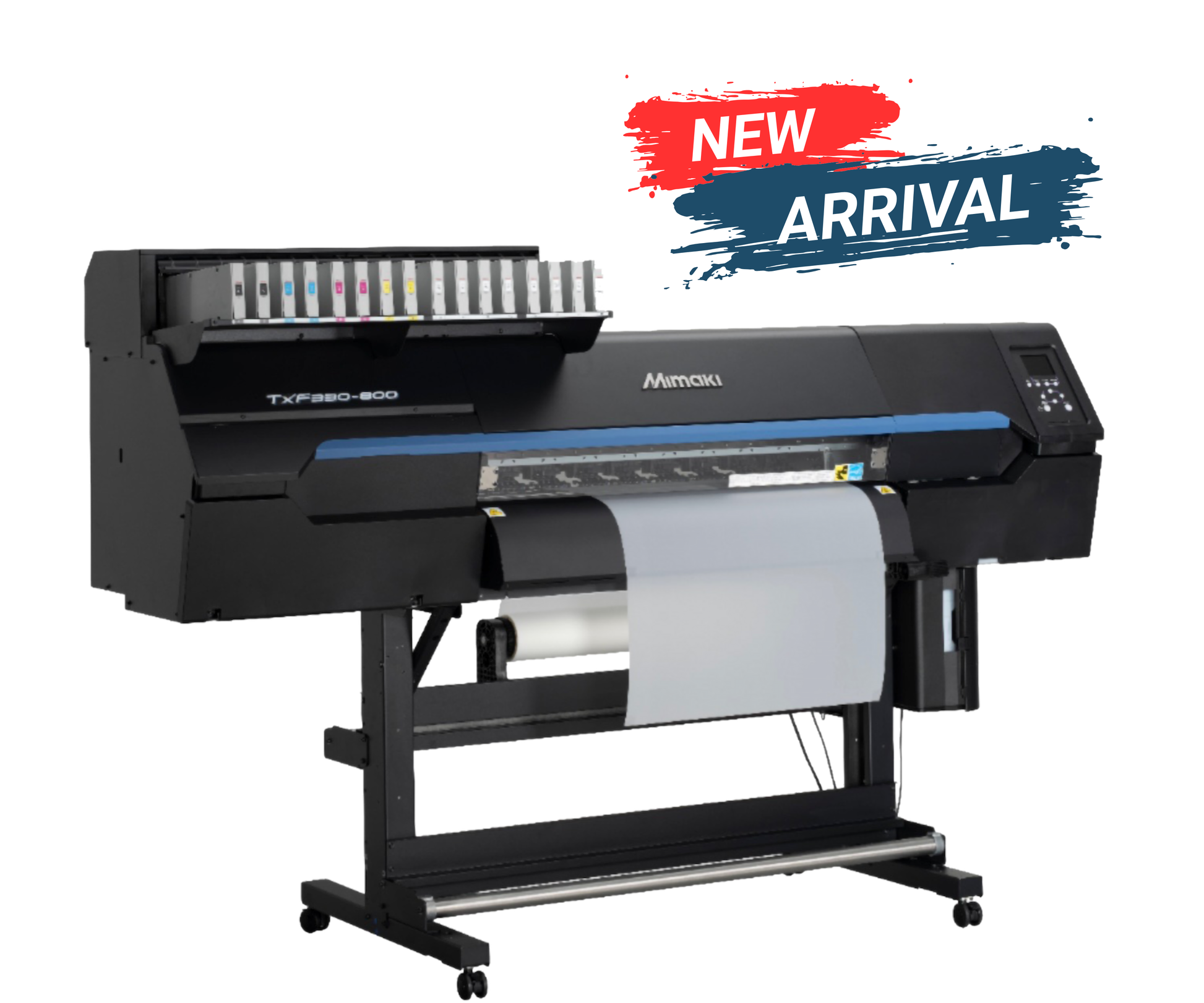Mimaki TxF330-800 black wide format printer with film rill in printer
