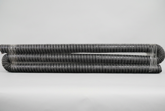 black and white hosing for DTF fume extractor. wrapped in plastic wrap.