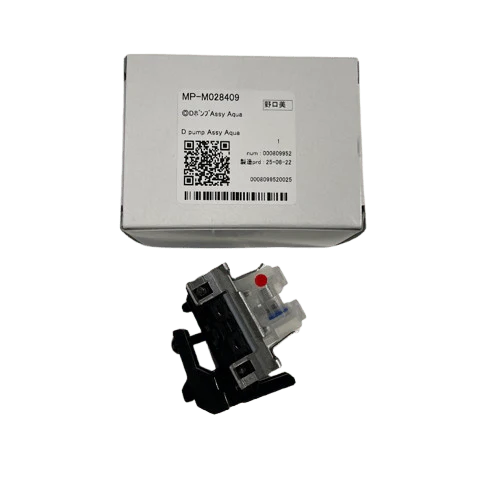 Mechanical pump assembly with packaging on a white background